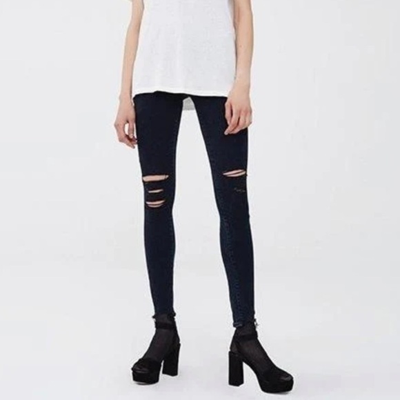 AGOLDE Sophie High Rise Ruthless Black Denim Distressed Skinny Jeans - Picture 4 of 13